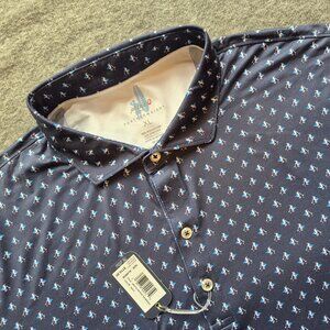 johnnie-O Mens XL Polo Featherweight Performance For The Birdies Print Nav